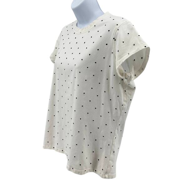 G Flex Top WMNS L White Black Polka Dot Pullover Short Sleeve Crew Neck Stretch - Picture 3 of 6
